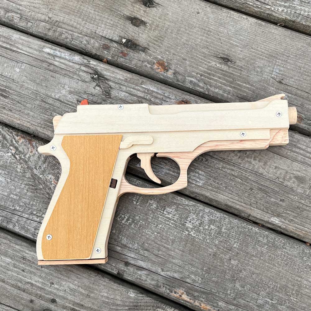 Solid Wooden Rubber Band M92F Pistol With Functional Clip - Tophatter Daily Deals