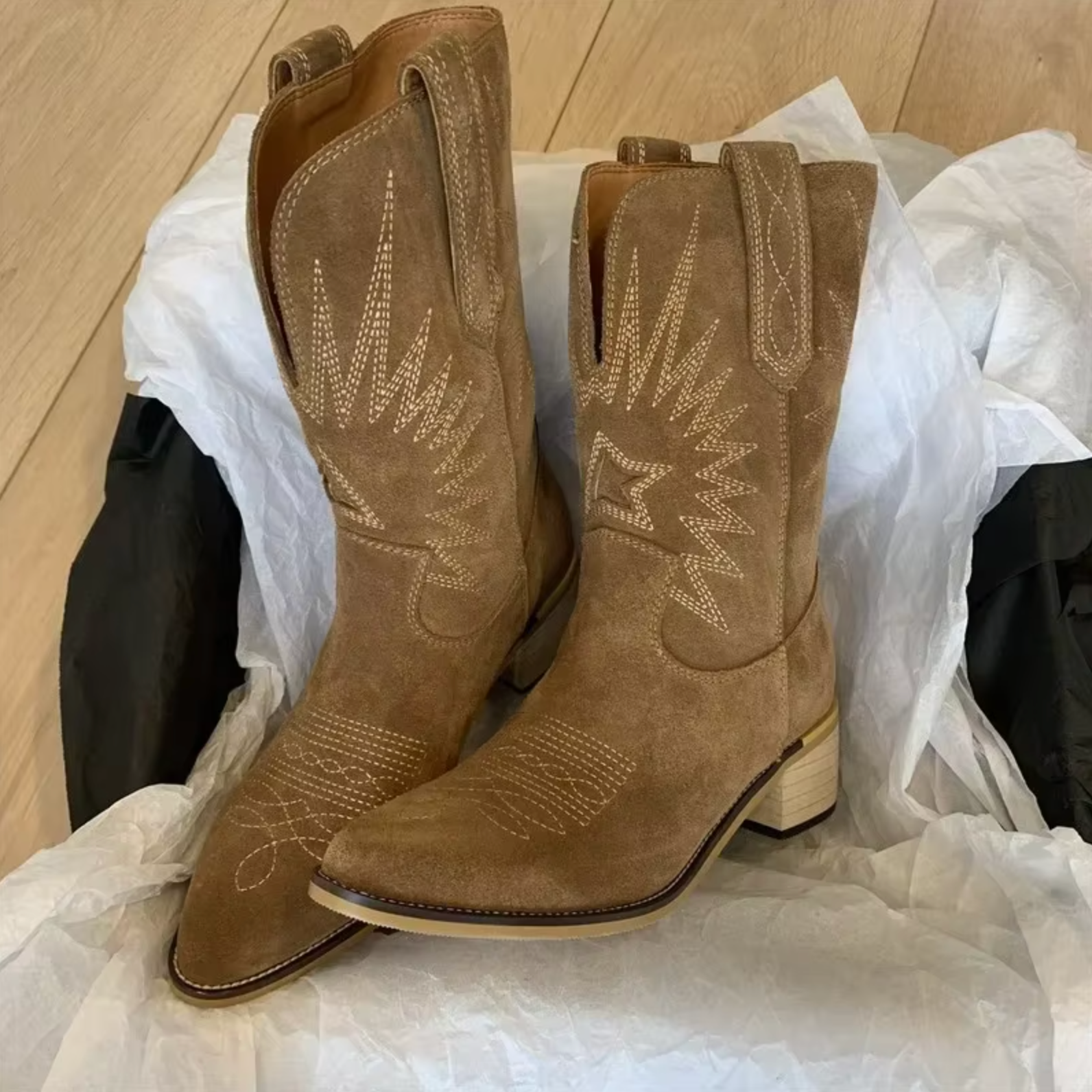 Supportive Women’s Cowboy Boots - Mid Calf, Suede, Everyday Brown - Tophatter Daily Deals