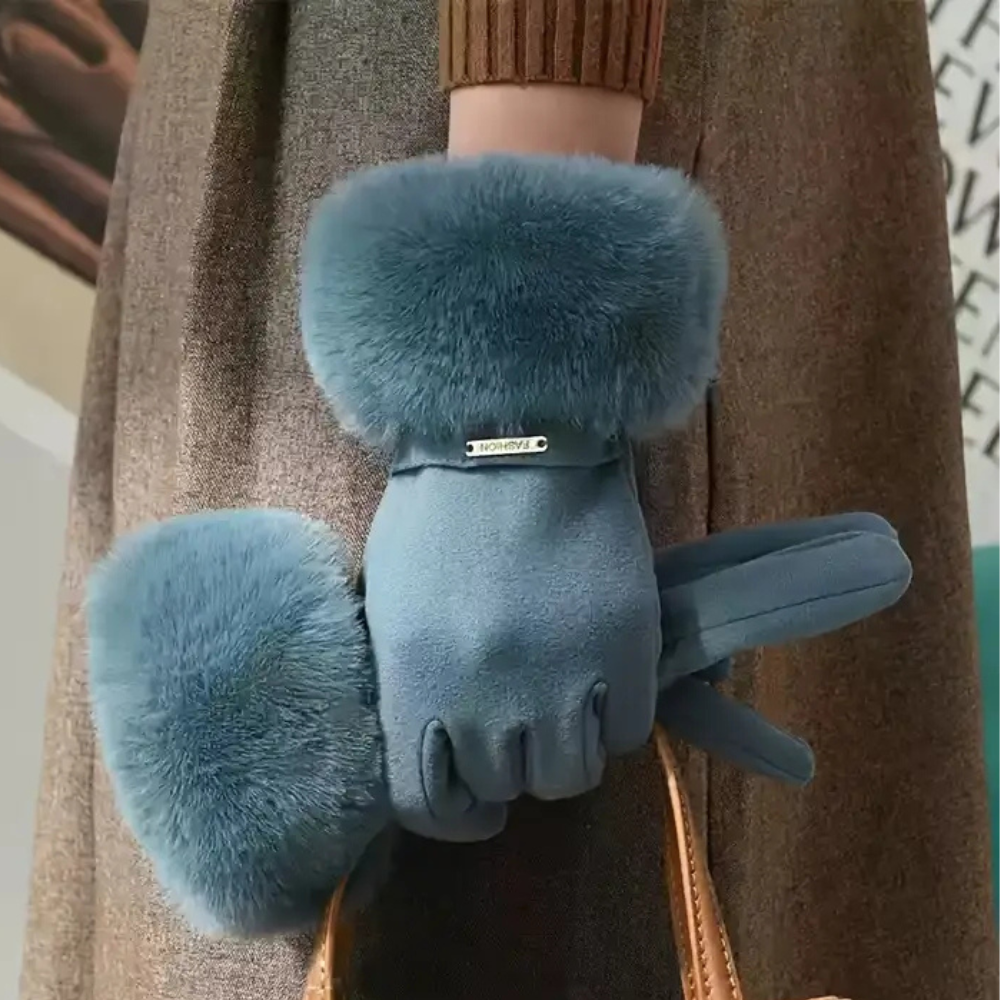 Insulating Women's Gloves - Fur Cuff, Suede, For Commuting - Tophatter Daily Deals