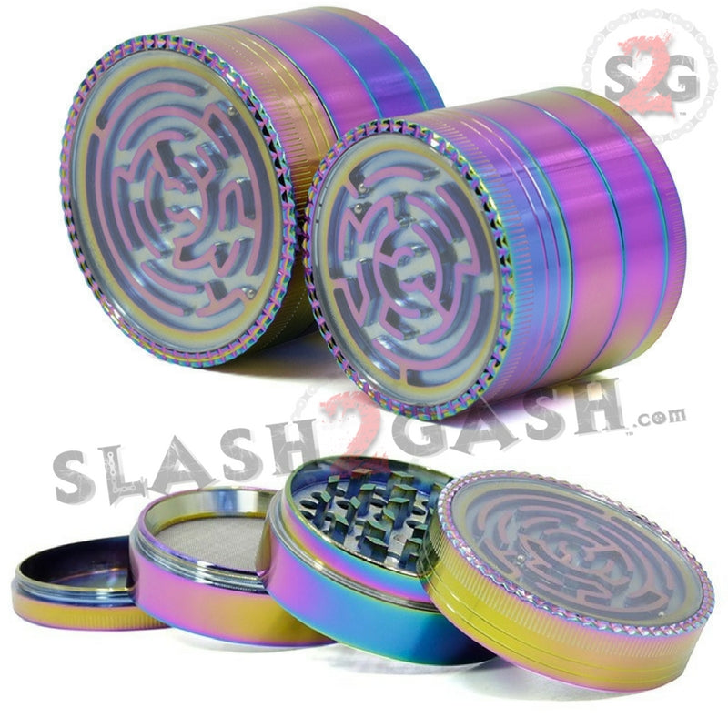 Rainbow Stainless Steel Magnetic Spice Herb Grinder w/ Maze 4 pc Game Smoking Accessories - Tophatter Daily Deals