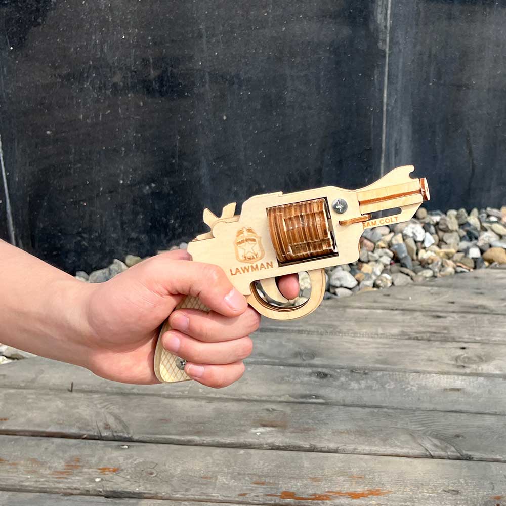 Assembled Colt Law Enforcement Officer Wooden Rubber Band Gun Model Kit - Tophatter Daily Deals