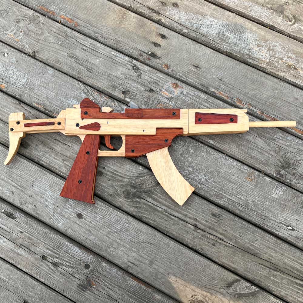 Solid Beech Wood MP5 SMG Replica Rubber Band Gun Model Kit - Tophatter Daily Deals