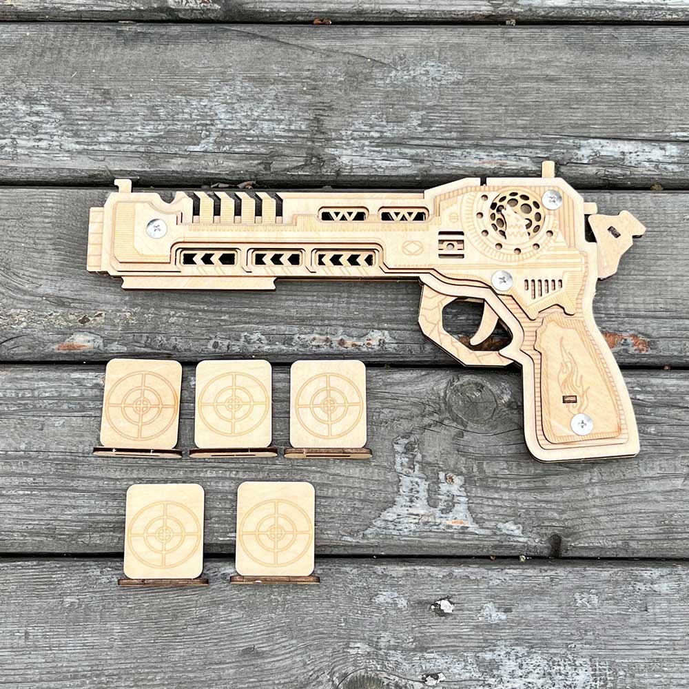 3D Gun Puzzle Wooden Rubber Band Gun Model Kit - Tophatter Daily Deals