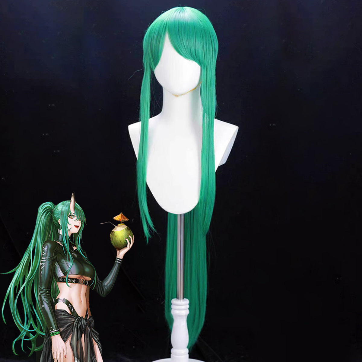Arknights Hoshiguma High Ponytail Green Cosplay Wig Wig - Tophatter Daily Deals
