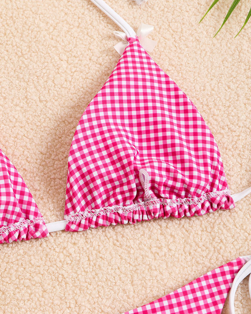 ⚡Flash Sale-Halter Neck Tie Plaid Bikini Set Avidlove-Swimsuit - Tophatter Daily Deals