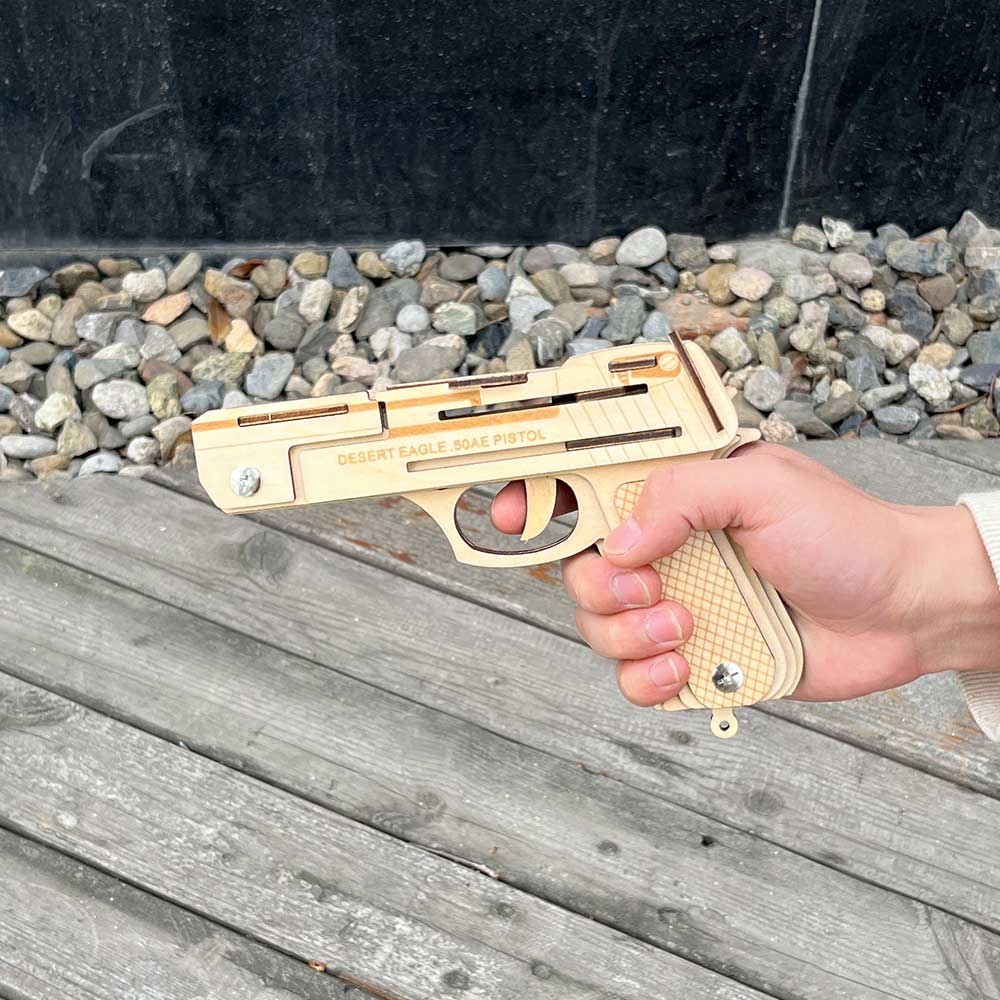 Assembled Wooden Rubber Band Gun Pistol Model Kit With Wooden bullets - Tophatter Daily Deals