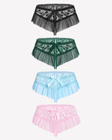 Floral Lace Briefs with Cute Bow Pink+Black+Green+Light Blue Lingeries-panties - Tophatter Daily Deals