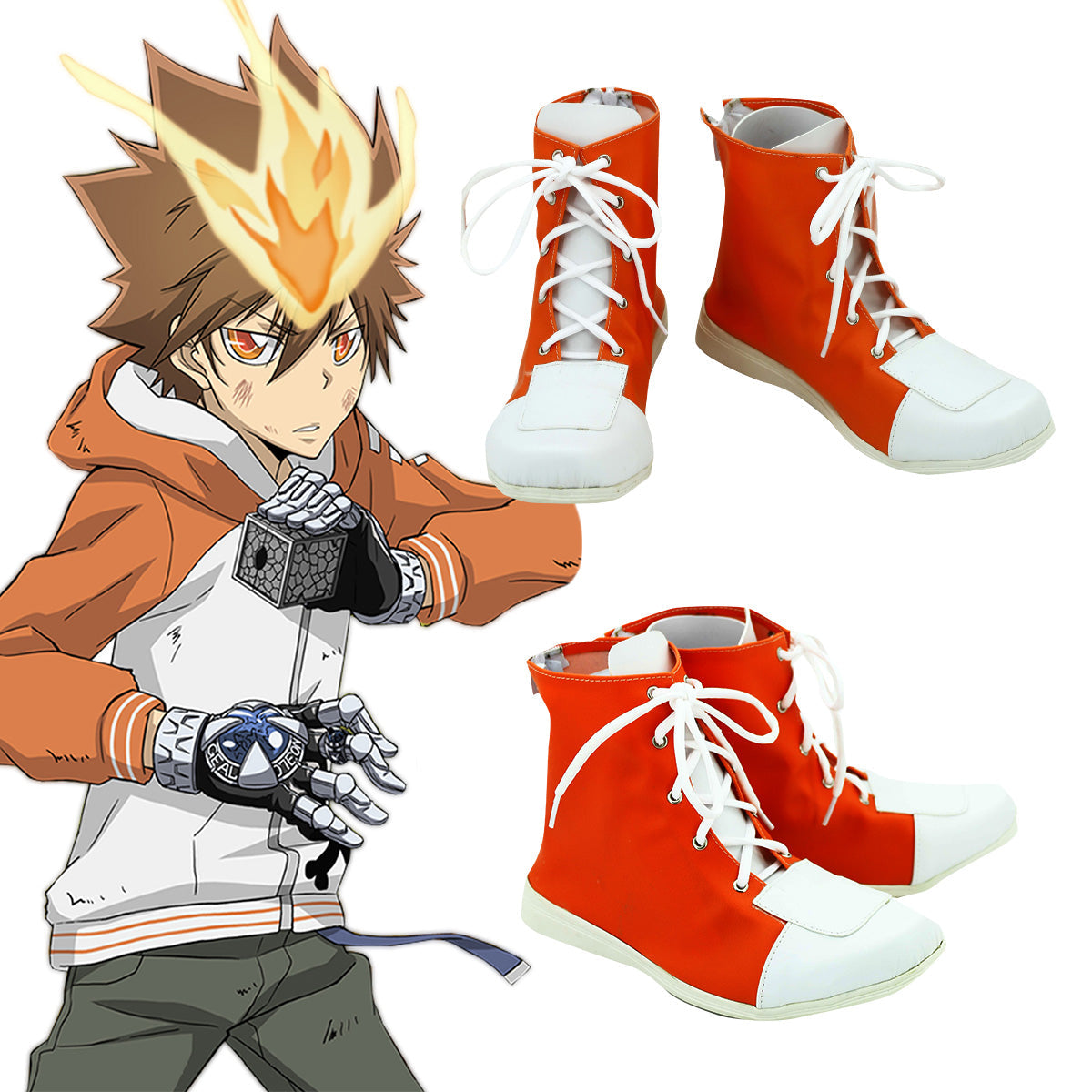 Katekyo Hitman Reborn! Sawada Tsunayoshi Orange Shoes Cosplay Boots Shoes/Boots - Tophatter Daily Deals