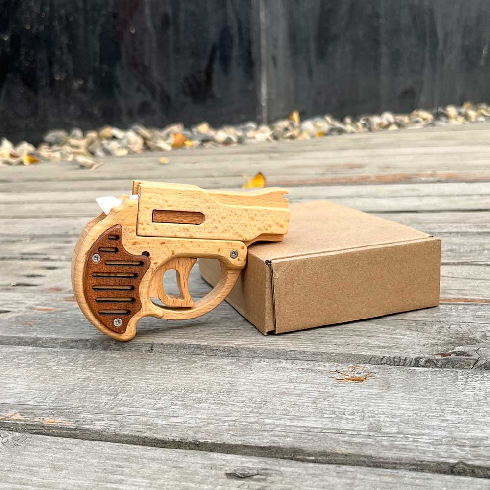 Mini Revolver Assembled Solid Wood Rubber Band Gun - Tophatter Daily Deals