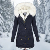 Warm Flattering Women's Parka - Longline, Faux Fur, Winter Navy blue - Tophatter Daily Deals