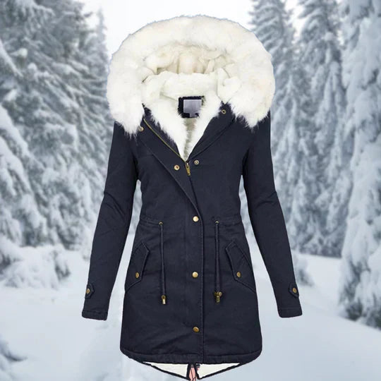 Warm Flattering Women's Parka - Longline, Faux Fur, Winter Navy blue - Tophatter Daily Deals