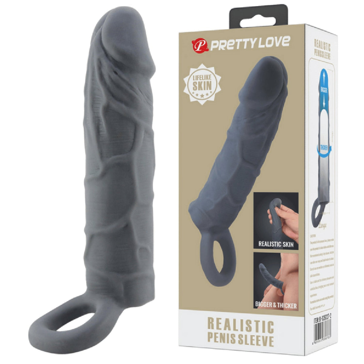 Realistic Spearhead Veiny Penis Sleeve – Enlargement Sleeve with Strap > Sex Toys For Men > Penis Sleeves - Tophatter Daily Deals