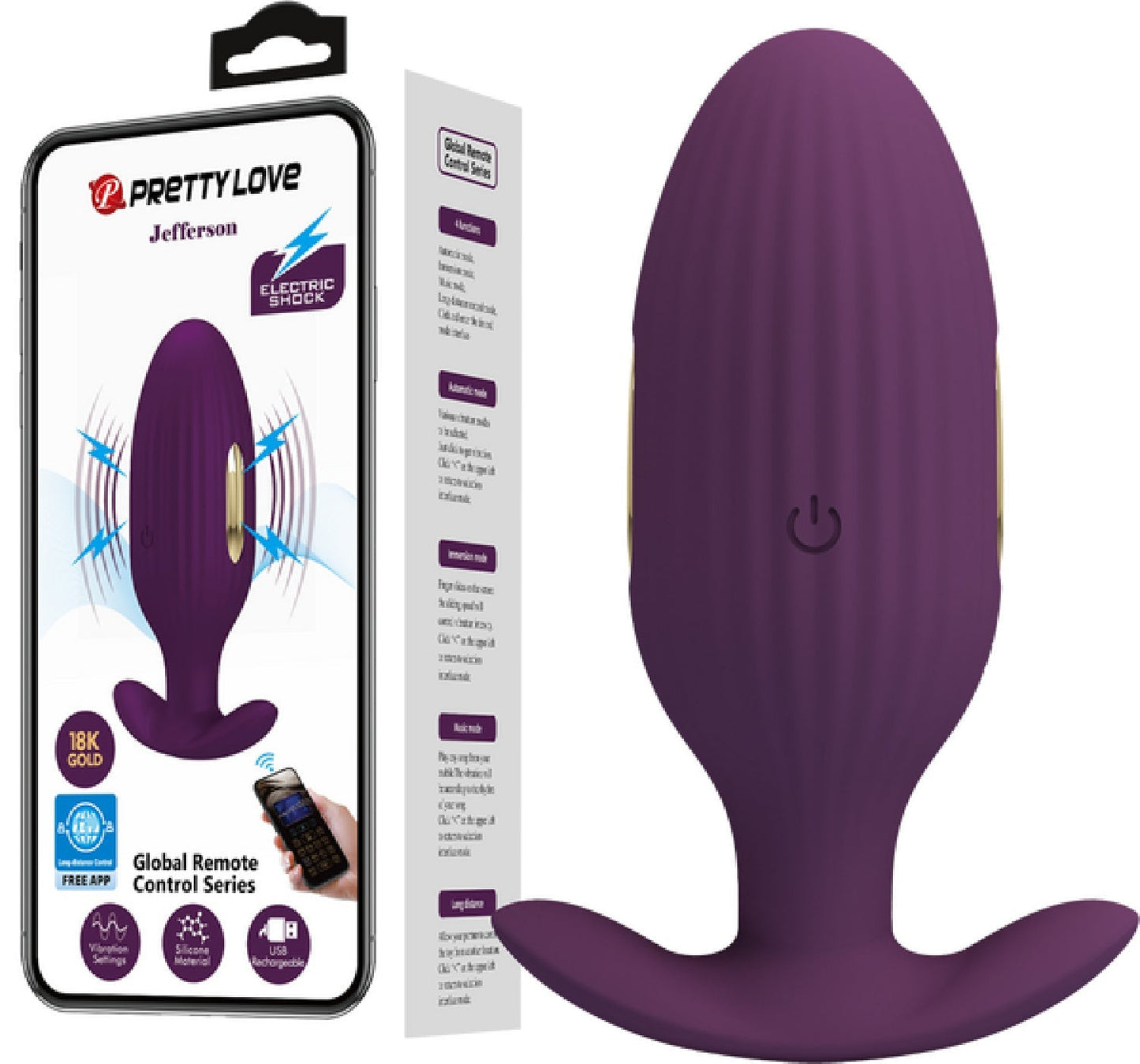 App Control Jefferson – App-Controlled E-Stim Butt Plug E-STIM TOYS - Tophatter Daily Deals