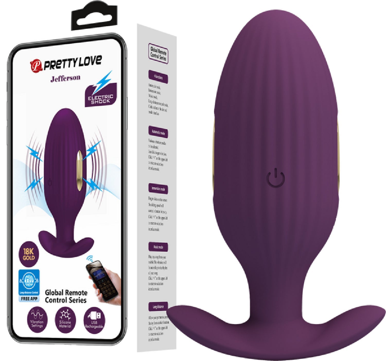 App Control Jefferson – App-Controlled E-Stim Butt Plug E-STIM TOYS - Tophatter Daily Deals
