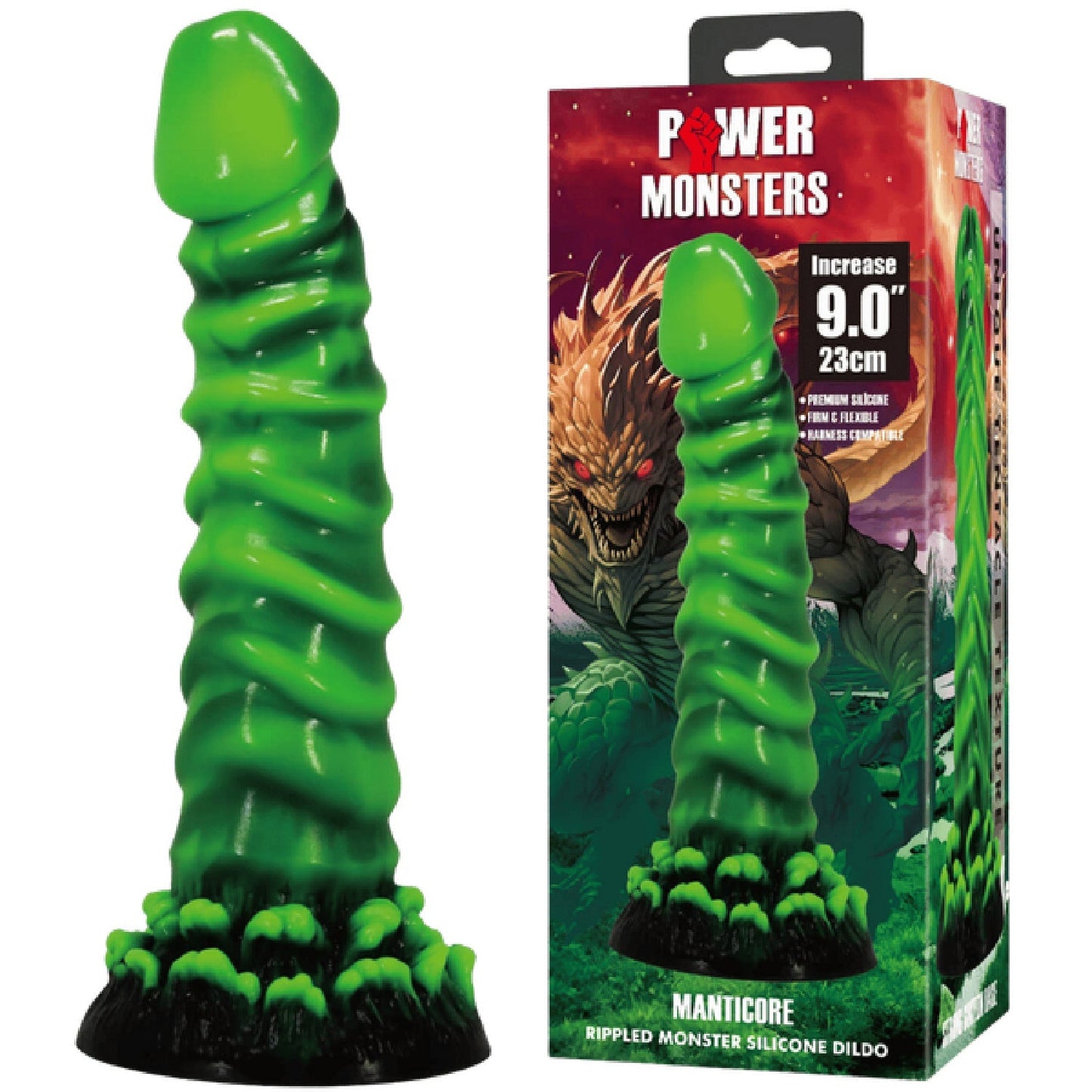 Manticore 9 Inch Textured Silicone Dildo – Body-Safe with Strong Suction Cup > Dildos > Fantasy - Tophatter Daily Deals