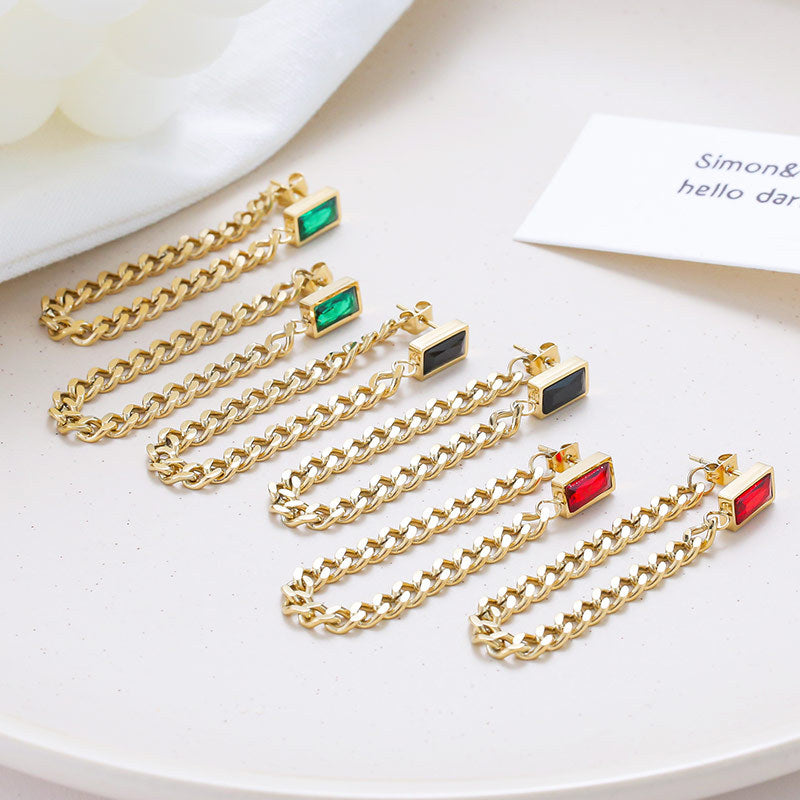 Dangle Chain Earrings with Cubic Zirconia Emerald and Gift Pouch Earrings - Tophatter Daily Deals
