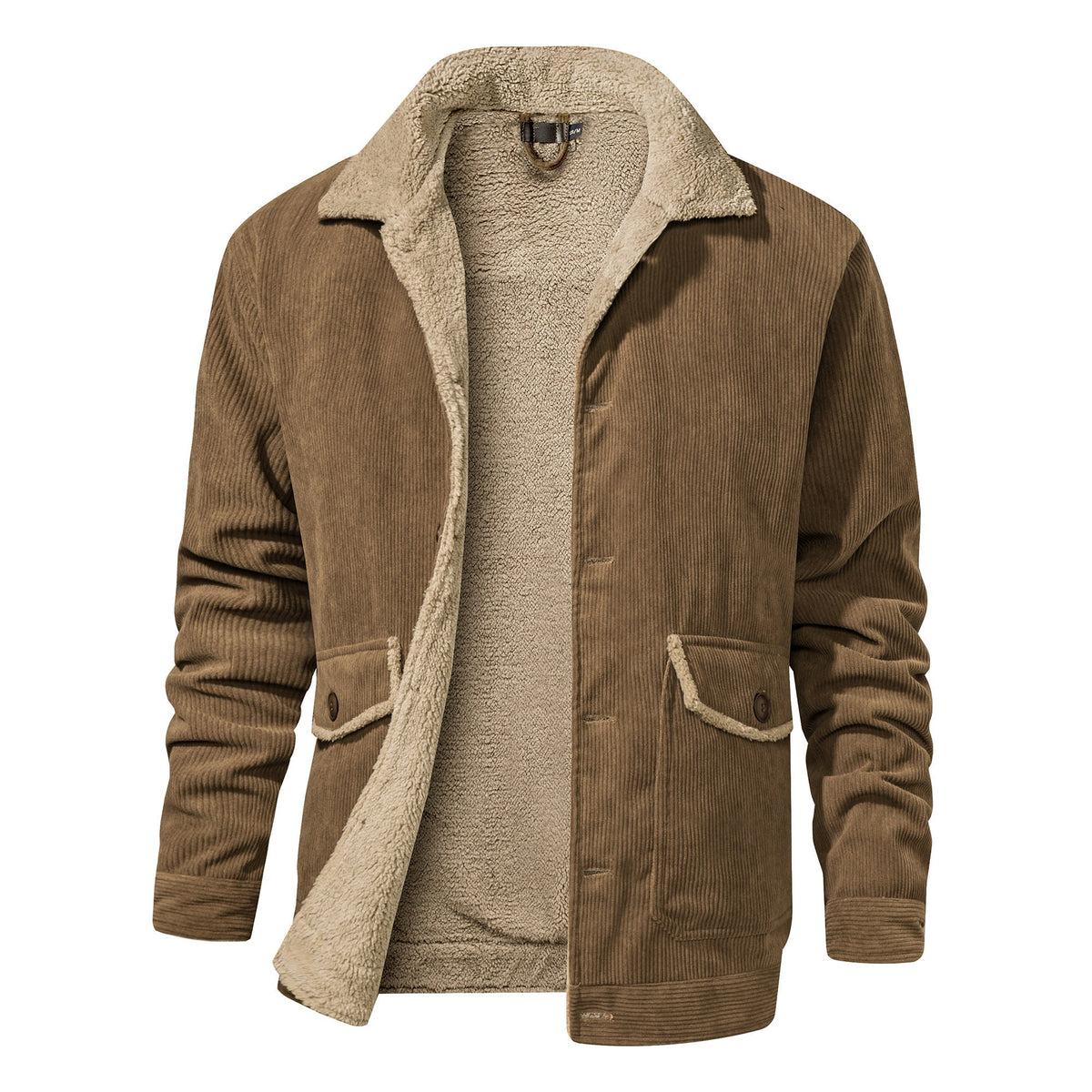 Warm Cozy Men's Jacket - Mid Length Corduroy Sherpa Khaki - Tophatter Daily Deals