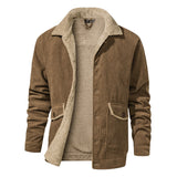Warm Cozy Men's Jacket - Mid Length Corduroy Sherpa Khaki - Tophatter Daily Deals