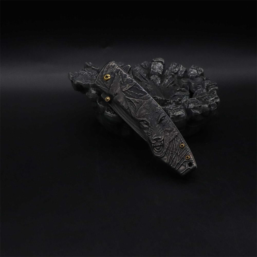 Wolf Head Relief Folding Knife - Tophatter Daily Deals