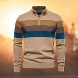 Soft Classic Men’s Zip Pullover - Striped Cotton Casual Khaki - Tophatter Daily Deals