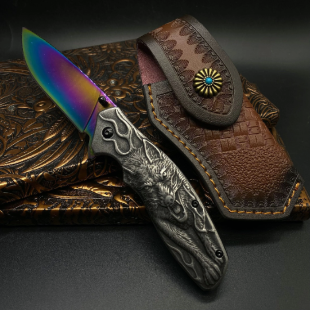 Lone Wolf Pocket Folding Knife Rainbow Blade & Case - Tophatter Daily Deals