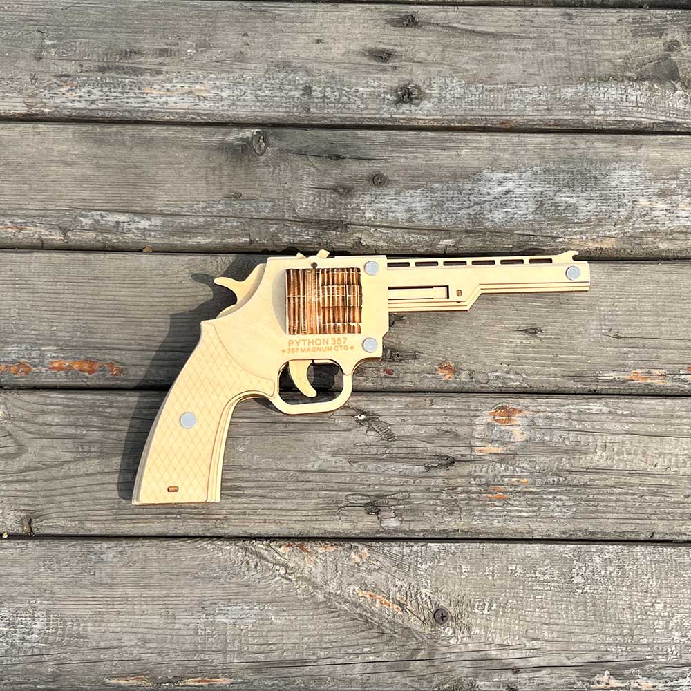 Assembled Revolver Wooden Rubber Band Gun Model Kit - Tophatter Daily Deals