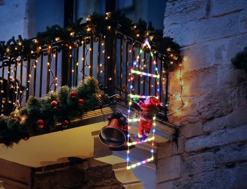 Climbing Santa LED Ladder Lights - 1m Festive Holiday Decoration for Indoor & Outdoor Use, 8 Lighting Modes, Remote Controlled Seasonal Decor - Tophatter Daily Deals