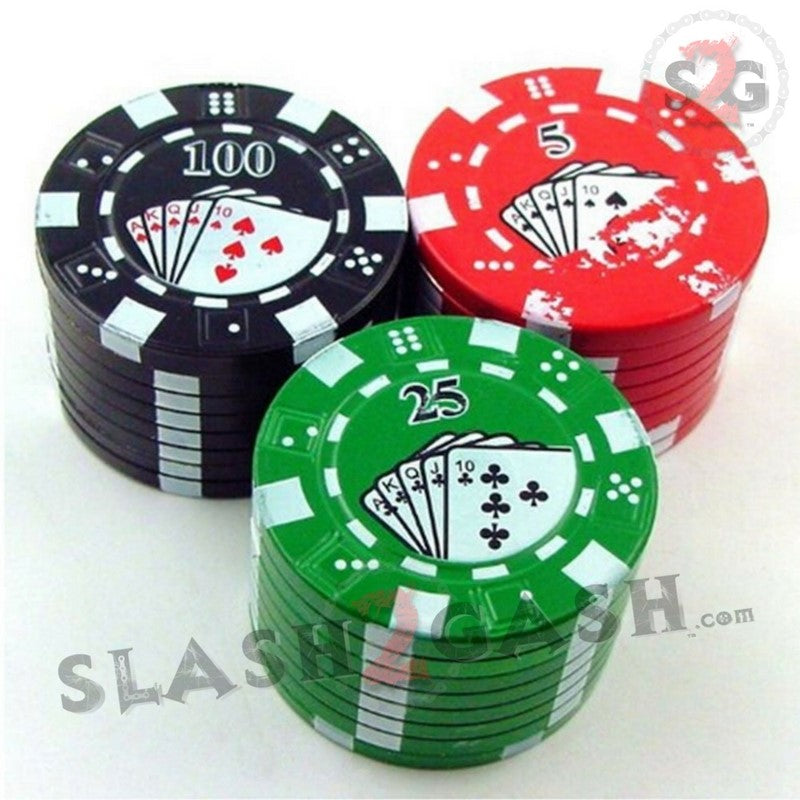 Casino Poker Chips Tobacco Herb Grinder 1.5" - 3 pieces METAL Smoking Accessories - Tophatter Daily Deals