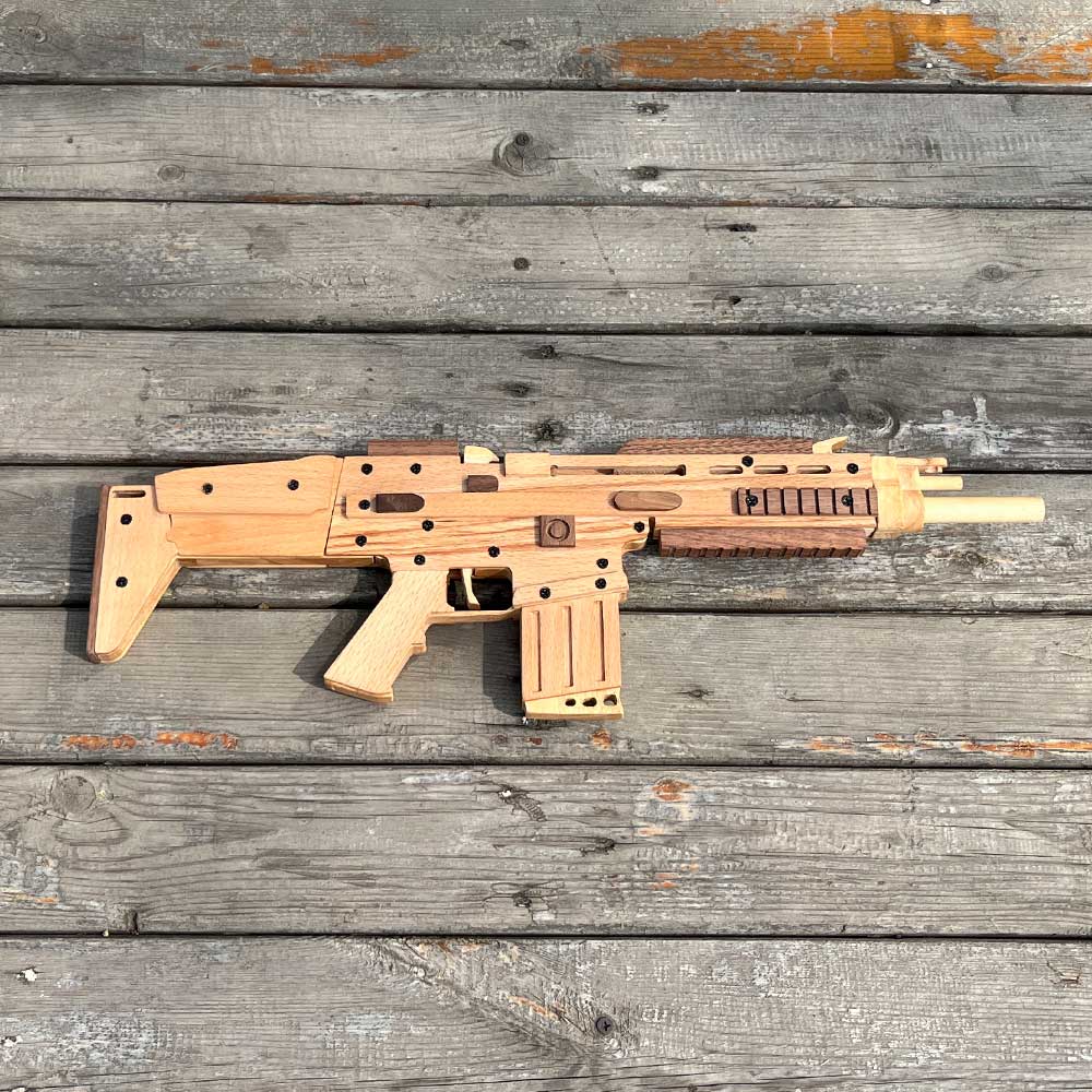Wooden Scar Assault Rifle Replica Rubber Band Gun Model Kit - Tophatter Daily Deals