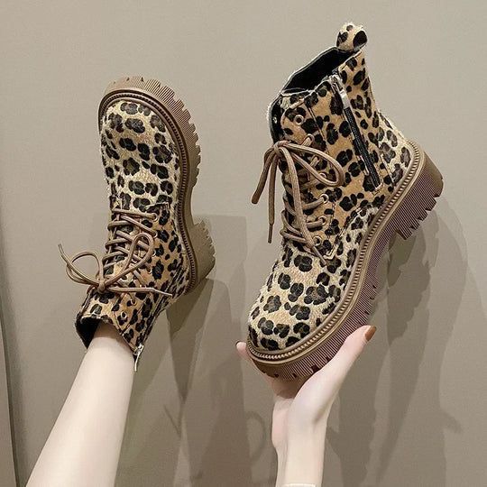 Supportive Women's Ankle Boots - Lace Up Sole, Leopard - Tophatter Daily Deals