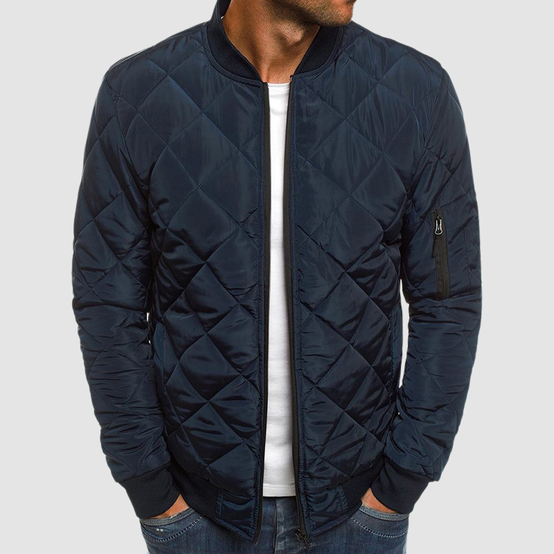 Lightweight Men's Quilted Jacket - Bomber, Ribbed Collar dark blue - Tophatter Daily Deals