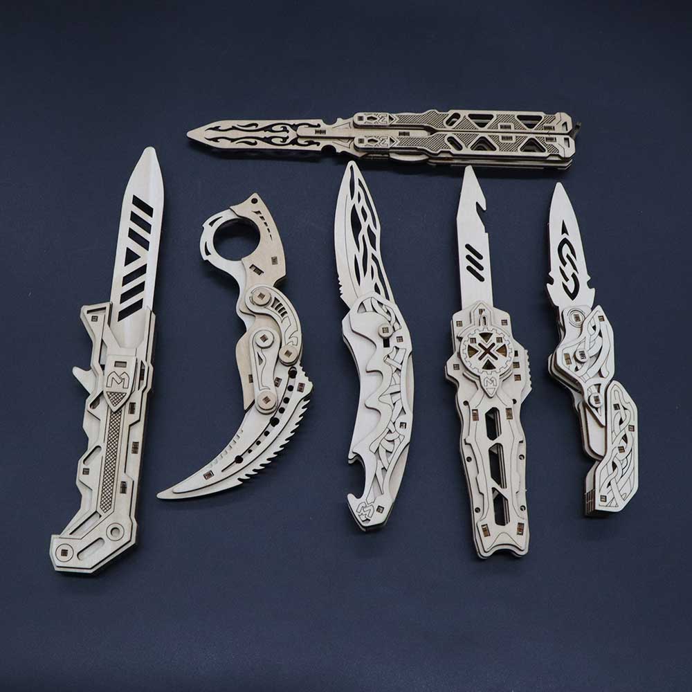 6 Cool Wooden Knife Model Kit 3D Blade Puzzle Toy 6 in 1 Pack - Tophatter Daily Deals