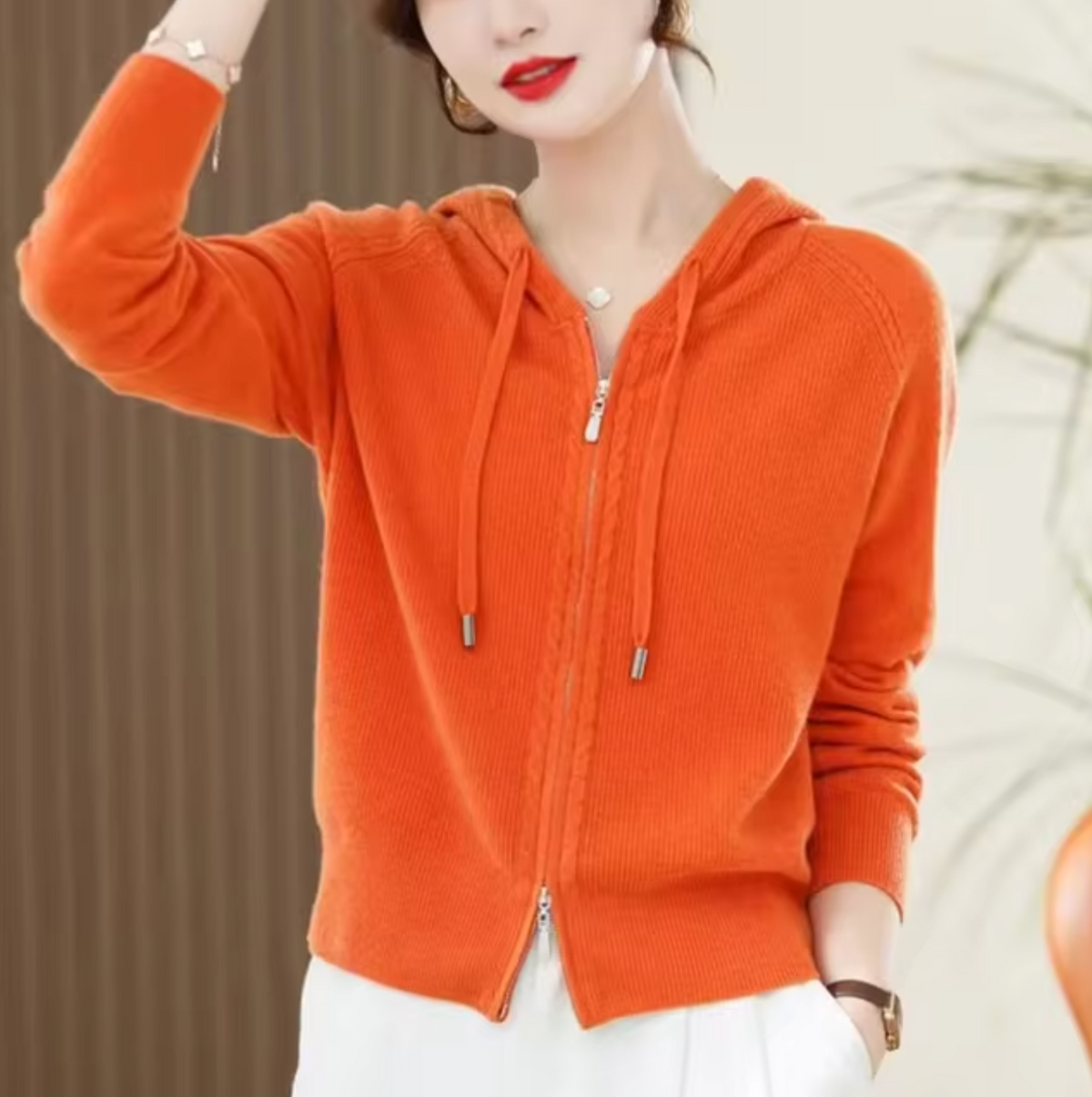 Lightweight Women's Zip Hoodie - Relaxed Knit For Spring Orange - Tophatter Daily Deals