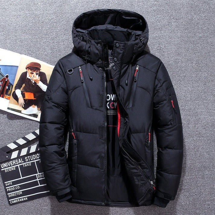 Insulating Men's Puffer Jacket - Hooded Polyester, Winter Black - Tophatter Daily Deals