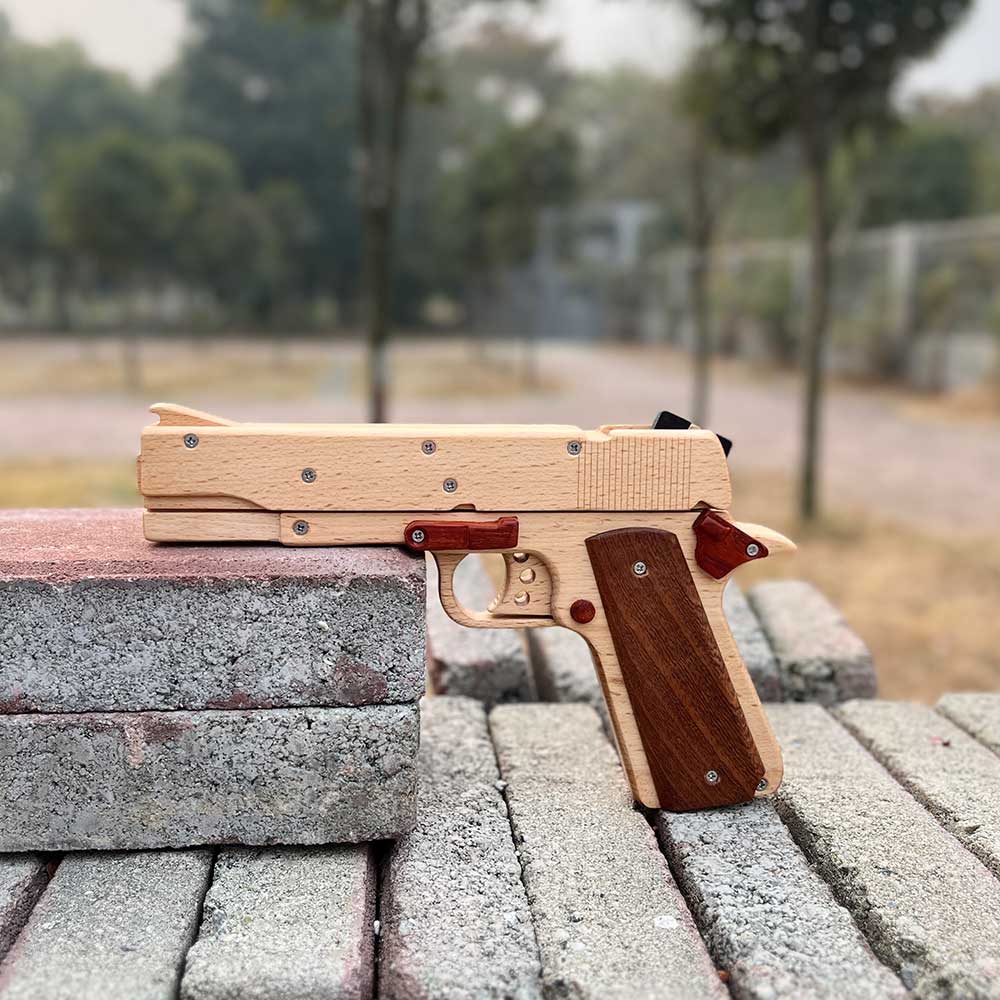Assembled M1911 Wooden Replica Rubber Band Gun - Tophatter Daily Deals