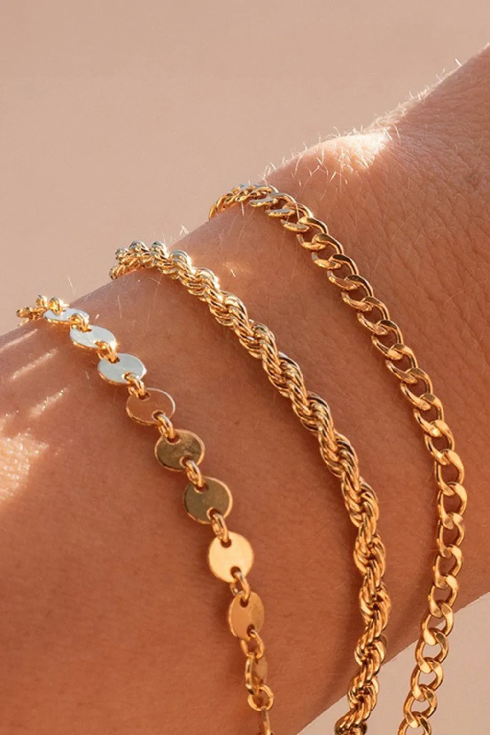 Gold 3Pcs Disc Plated Adjustable Chain Bracelet Set Bracelets - Tophatter Daily Deals