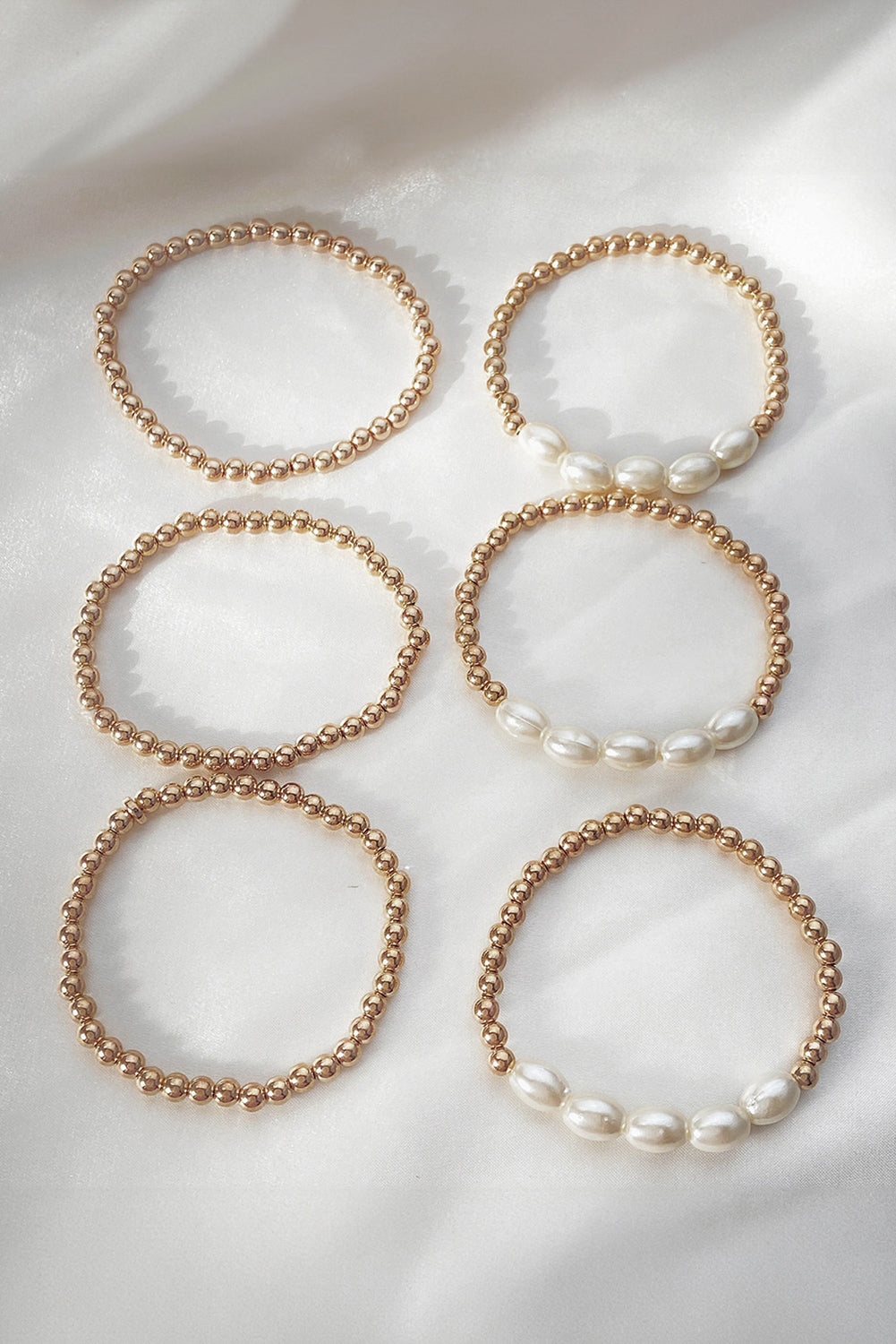 Gold Plated Pearl Beaded 6 Pcs Bracelet Set Bracelets - Tophatter Daily Deals