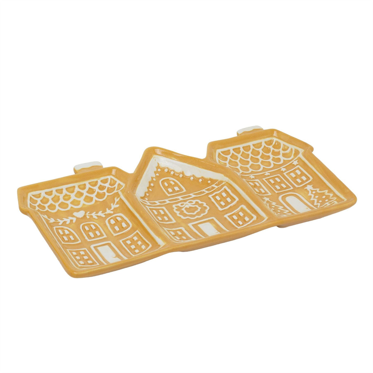 Gingerbread House Trio Ceramic Serving Platter | Christmas Serving Dish - 33cm Party Plates - Tophatter Daily Deals