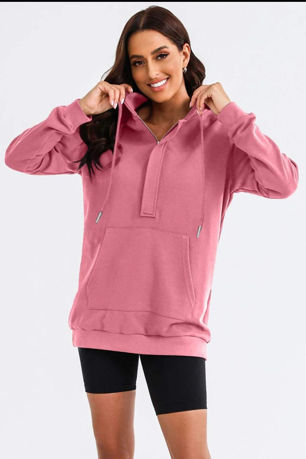 Drawstring Half Zip Hooded Dress Casual Dresses - Tophatter Daily Deals