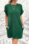 Pocketed Round Neck Short Sleeve Dress Casual Dresses - Tophatter Daily Deals