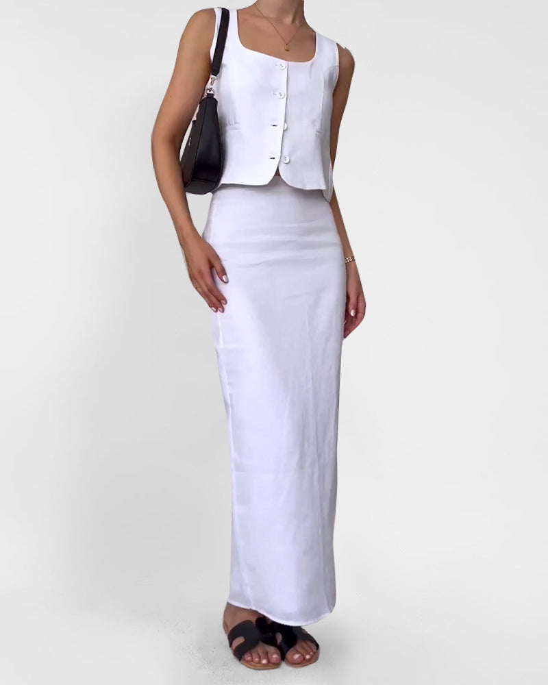 Slim Fit Vest Casual Skirts Set White Two Pieces Sets - Tophatter Daily Deals