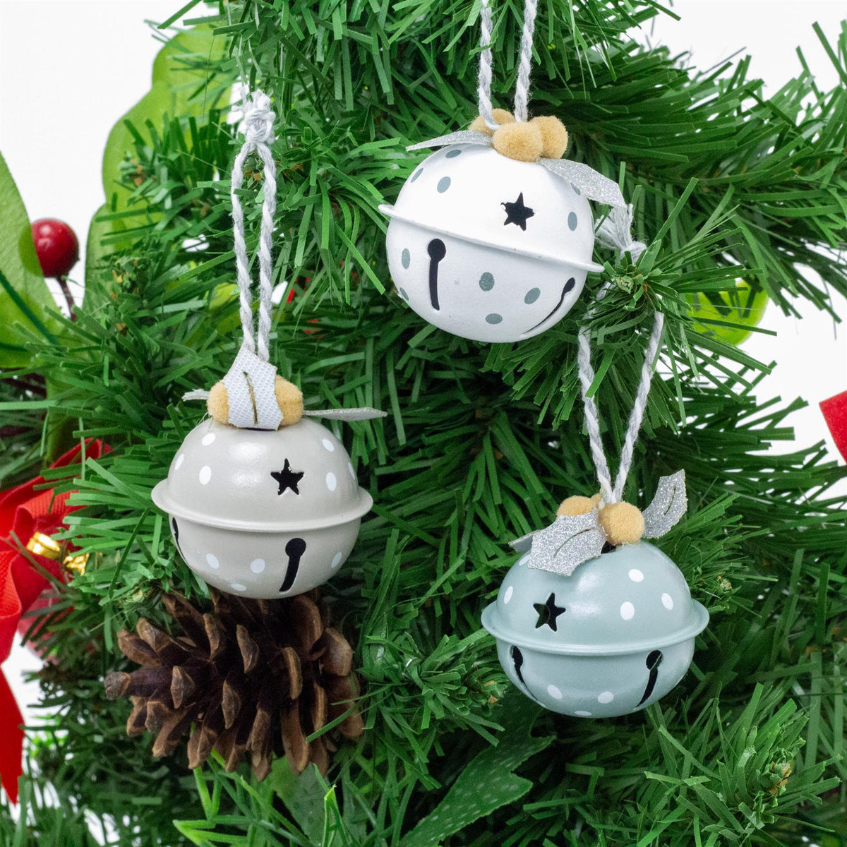 Set of 6 Small Pastel Jingle Bells | Christmas Tree Hanging Ornaments - 4cm Baubles - Tophatter Daily Deals