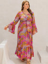 Plus Size Printed V-Neck Long Sleeve Maxi Dress Casual Dresses - Tophatter Daily Deals