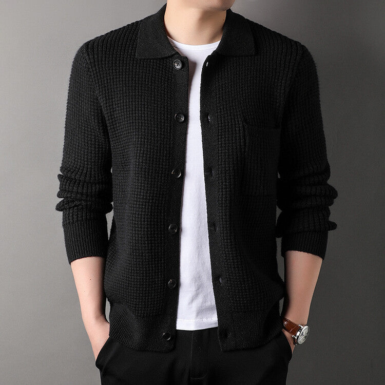 Warm Textured Men's Cardigan - Polo Lapel, Knit For Autumn 3D Changing Face Moving Picture Frame - Tophatter Daily Deals