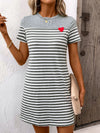 Striped Round Neck Short Sleeve Mini Dress Gray Casual Dresses - Tophatter Daily Deals