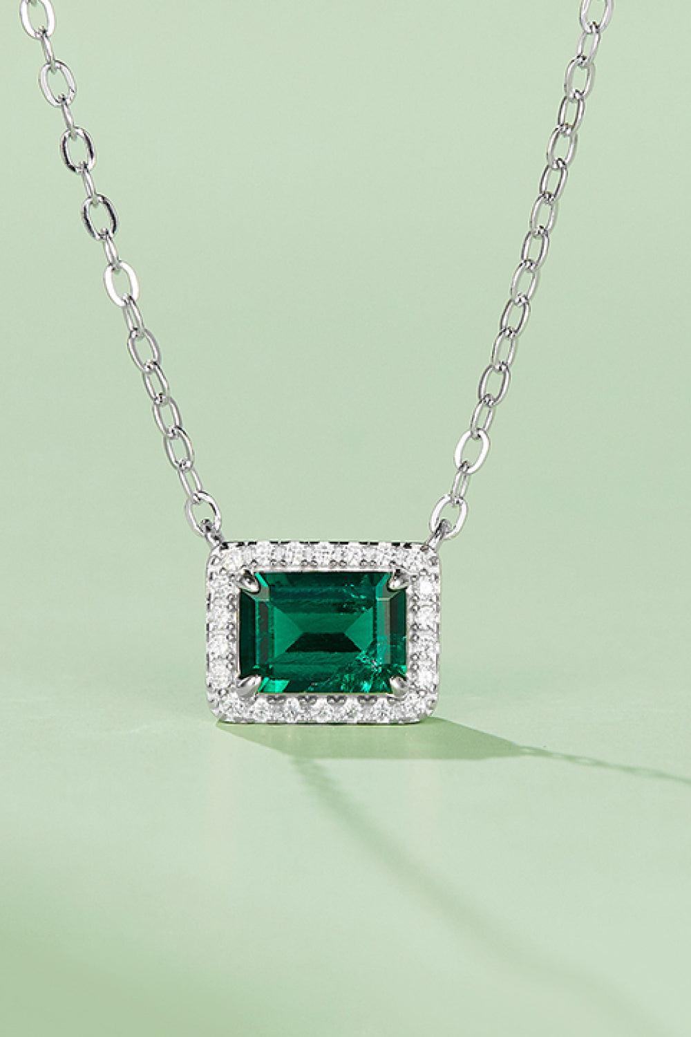 Lab-Grown Emerald Rectangle Pendant Necklace Necklaces - Tophatter Daily Deals