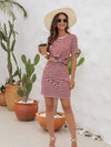 Cutout Striped Round Neck Short Sleeve Dress Casual Dresses - Tophatter Daily Deals