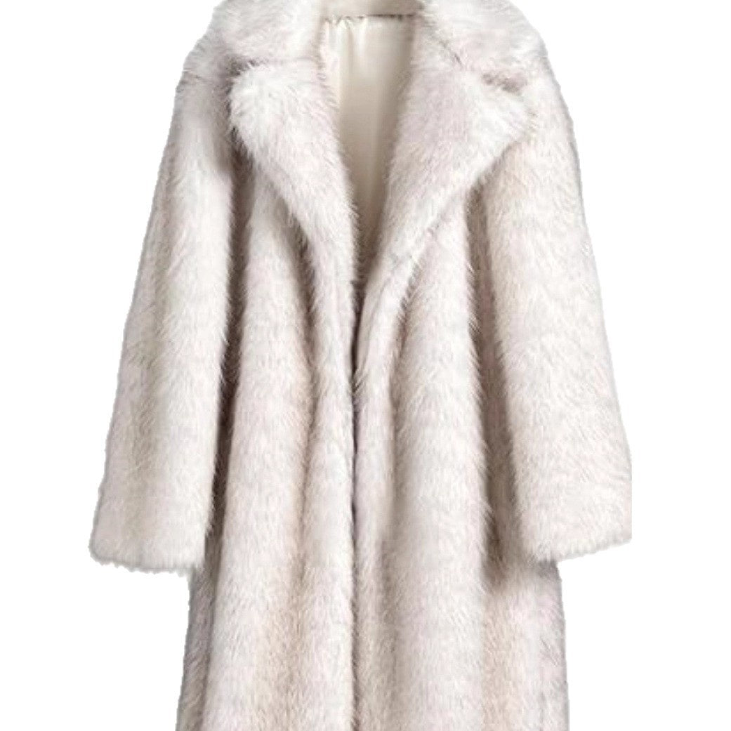 Warm Cozy Women's Long Coat - Notched Lapel, Faux Fur 3D Changing Face Moving Picture Frame - Tophatter Daily Deals