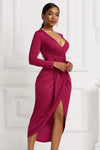 High-low Ruched Surplice Long Sleeve Dress Cocktail Dresses - Tophatter Daily Deals