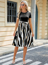 Printed Tie Waist Short Sleeve Dress Casual Dresses - Tophatter Daily Deals